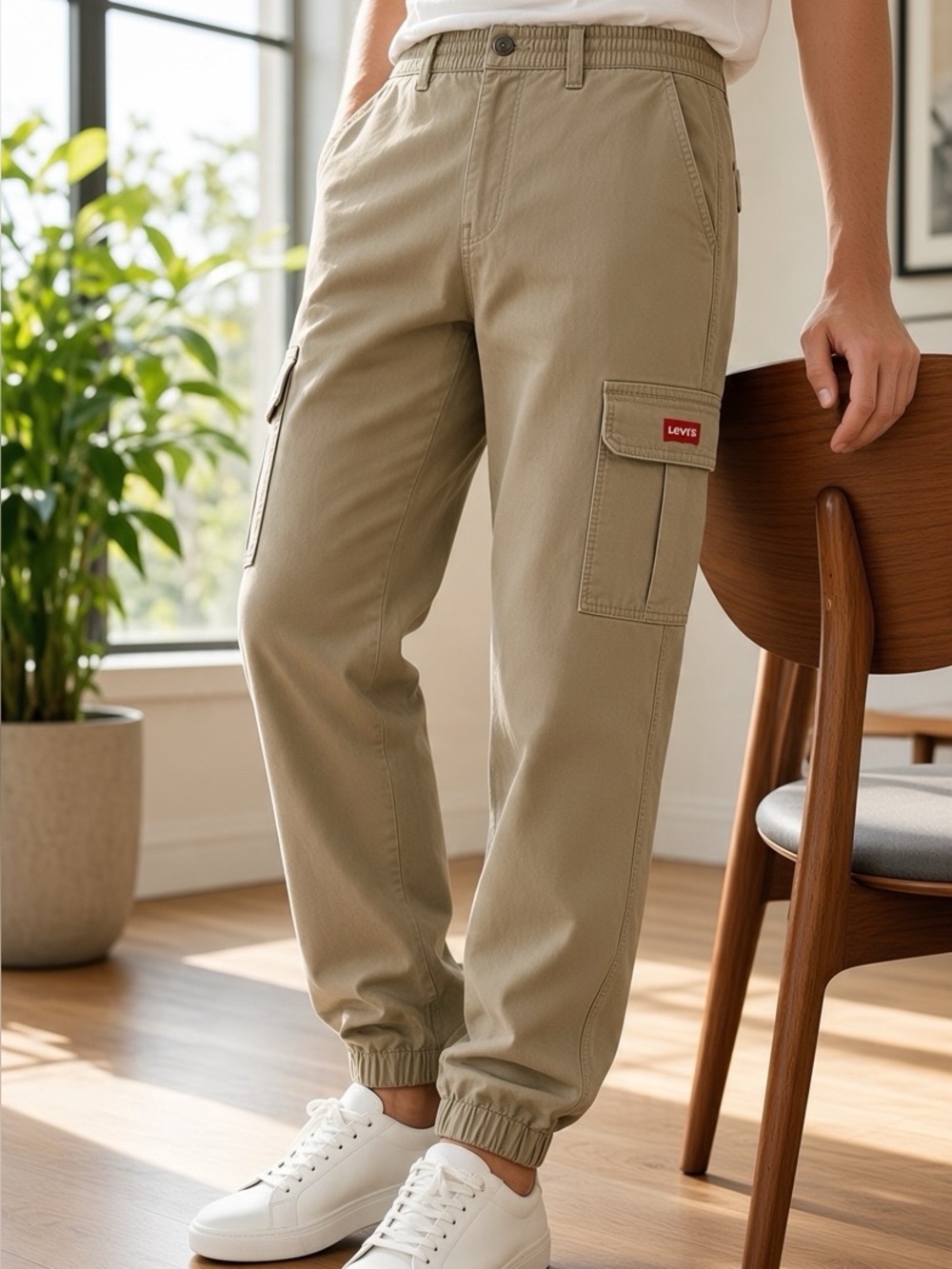 👛 (ANY 2/$25) LEVIS Beige Drawstring Cargo Joggers